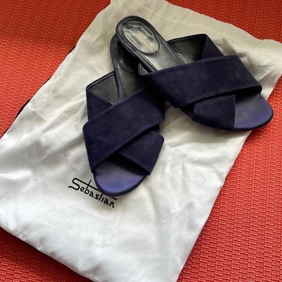 Sebastian Navy suede slides size 36 made in Italy - Picture 1 of 5